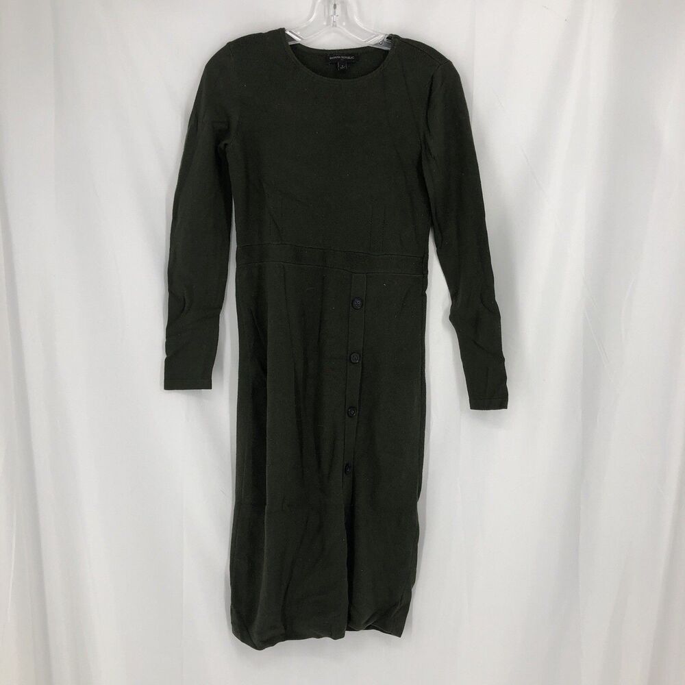 Banana Republic Sweater Dress Womens Small Olive Crew Neck Long Sleeve